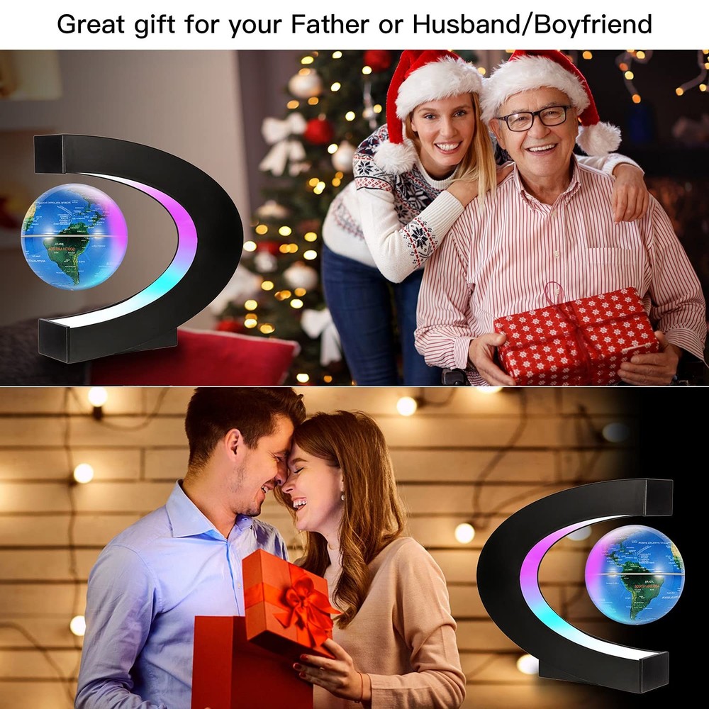 Magnetic Levitating Floating World Map Globe, Shape Display Frame with Lights...