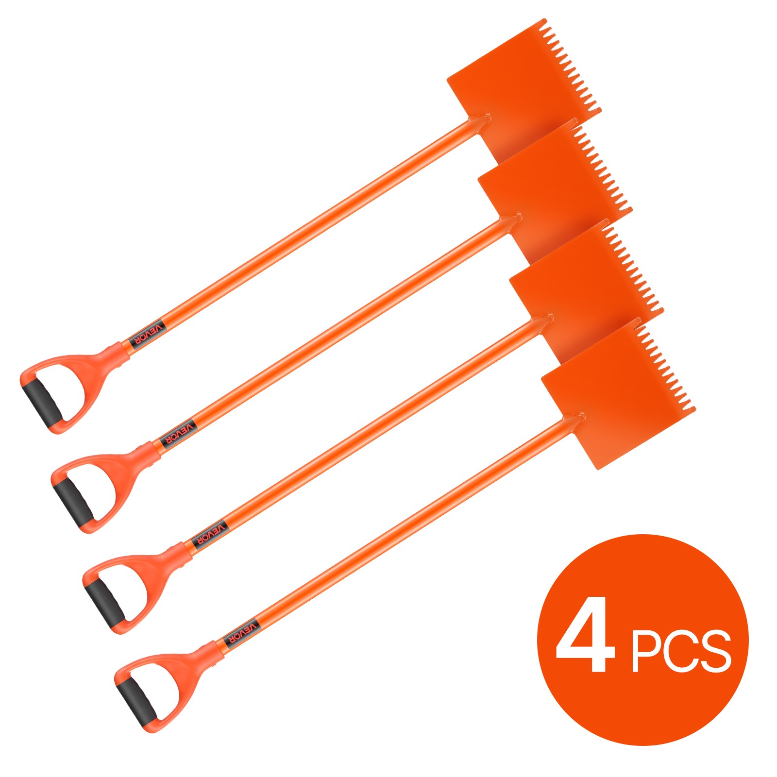 VEVOR Shingle Shovel 4 Pack D-Grip Handle Roof Ripper Steel Lightweight Orange