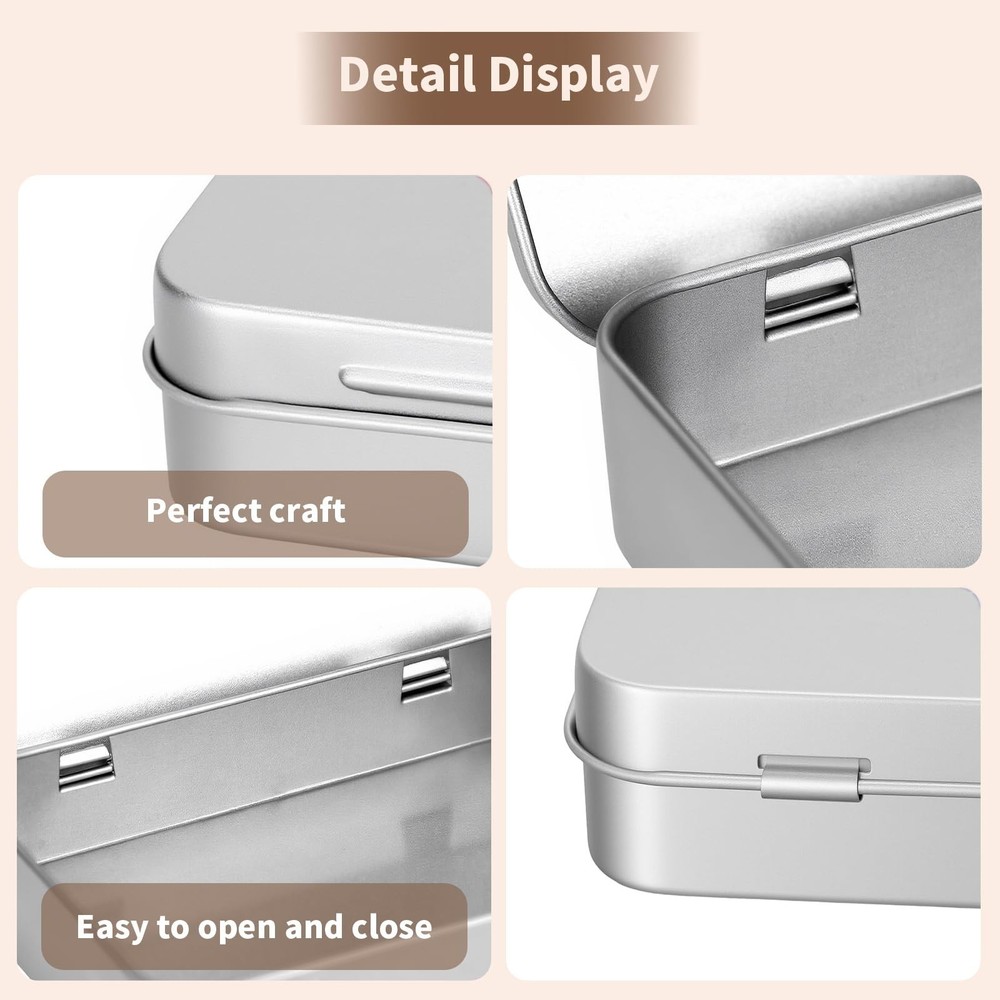 12 Pieces Rectangular Metal Empty Hinged Tins Containers Basic Necessities Ho...