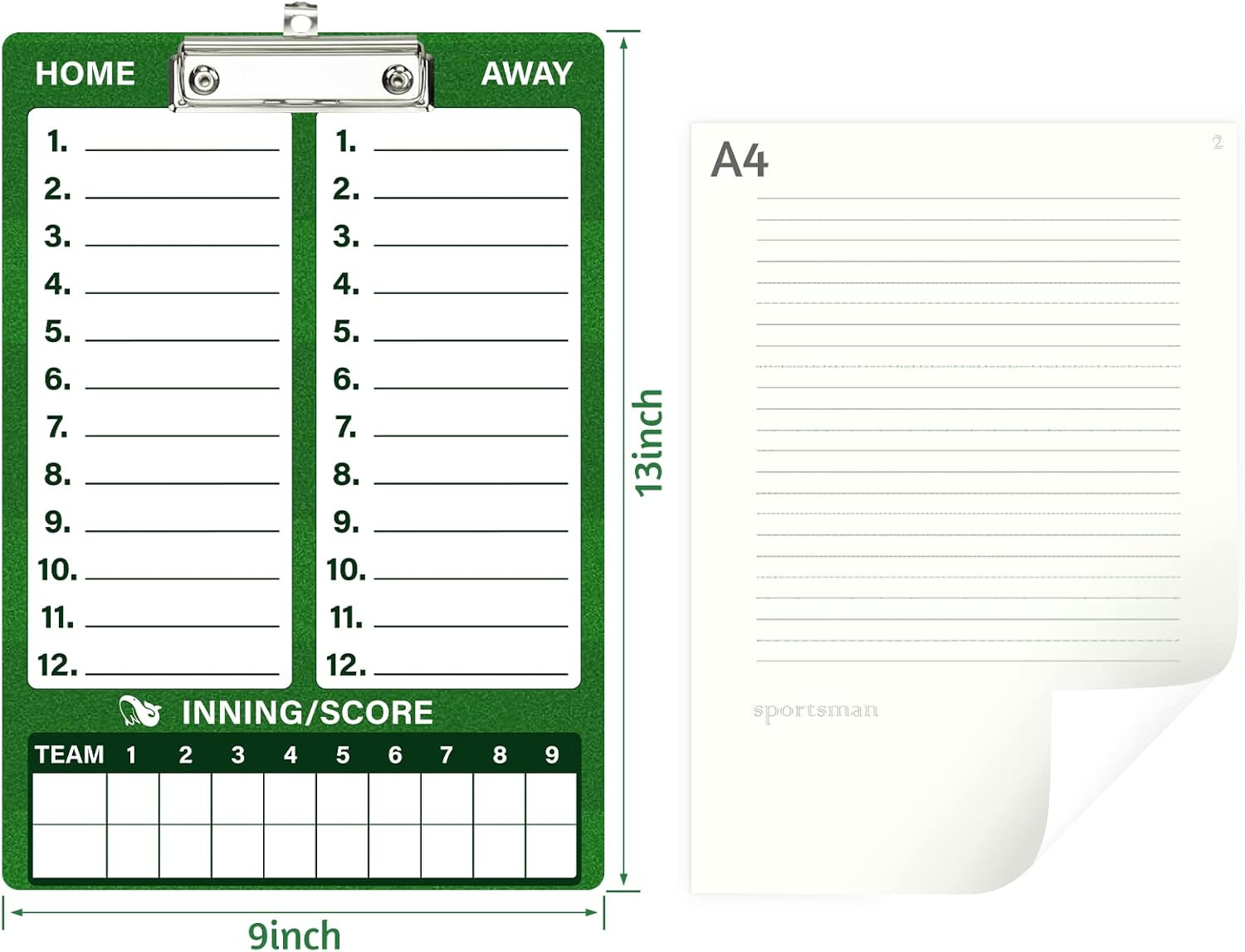 Double-Sided Dry Erase Clipboard for Coaches, Baseball, Softball Lineup Board wi