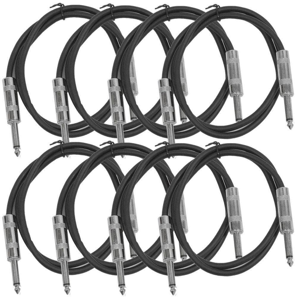 8 Pack Black 3 Foot TS Patch Cables