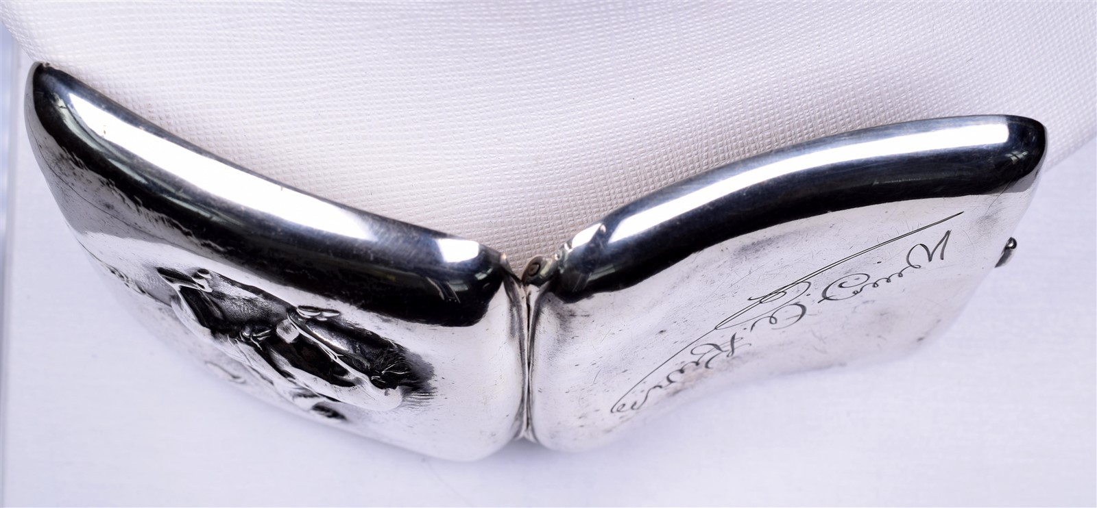 Antique Sterling Cowboy Cigarette Case Vesta Bucking Bronco 71.8 Grams