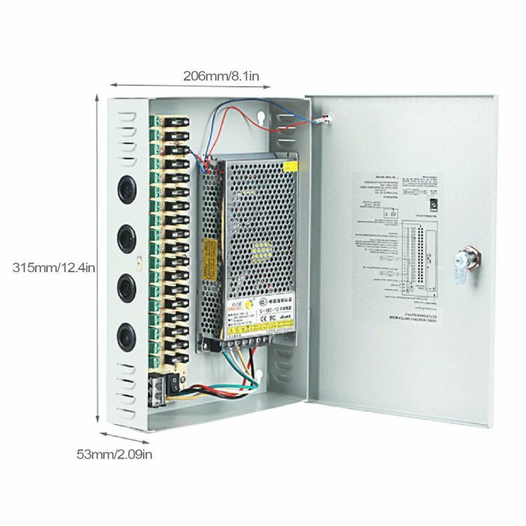 12VDC 18CH 30A Security Camera Power Supply Box Distribution for CCTV DVR System
