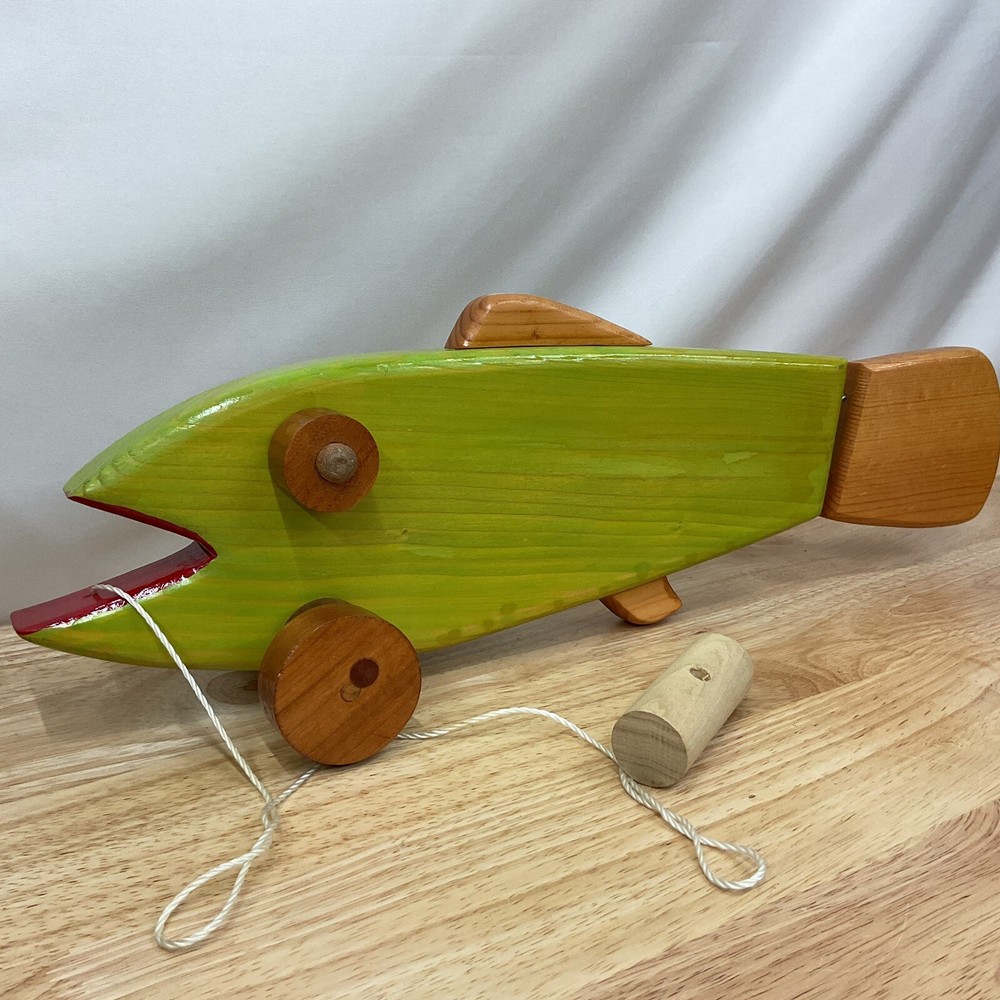Handmade Wooden Pull String Fish Toy 17”