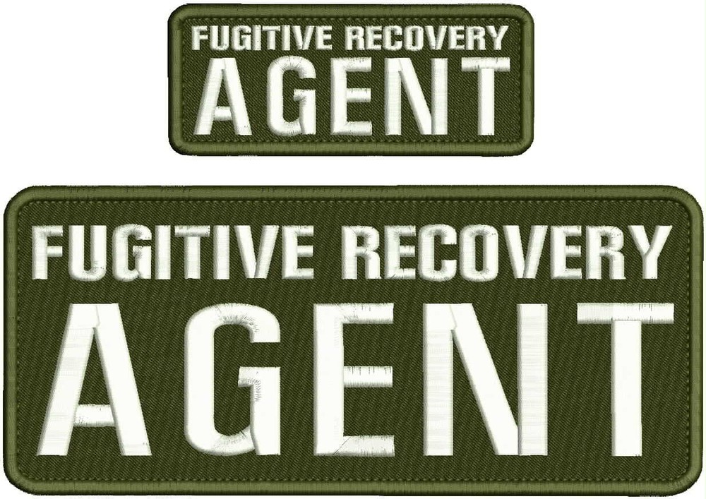 Fugitive R Agent EMBROIDERY PATCH 4X10 AND 2X5 HOOK ON BACK White On olive
