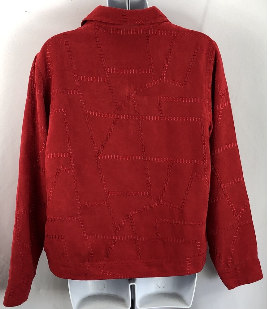 Faux suede light jacket m red patchwork stitching buttonup longsleeve Glam Punk