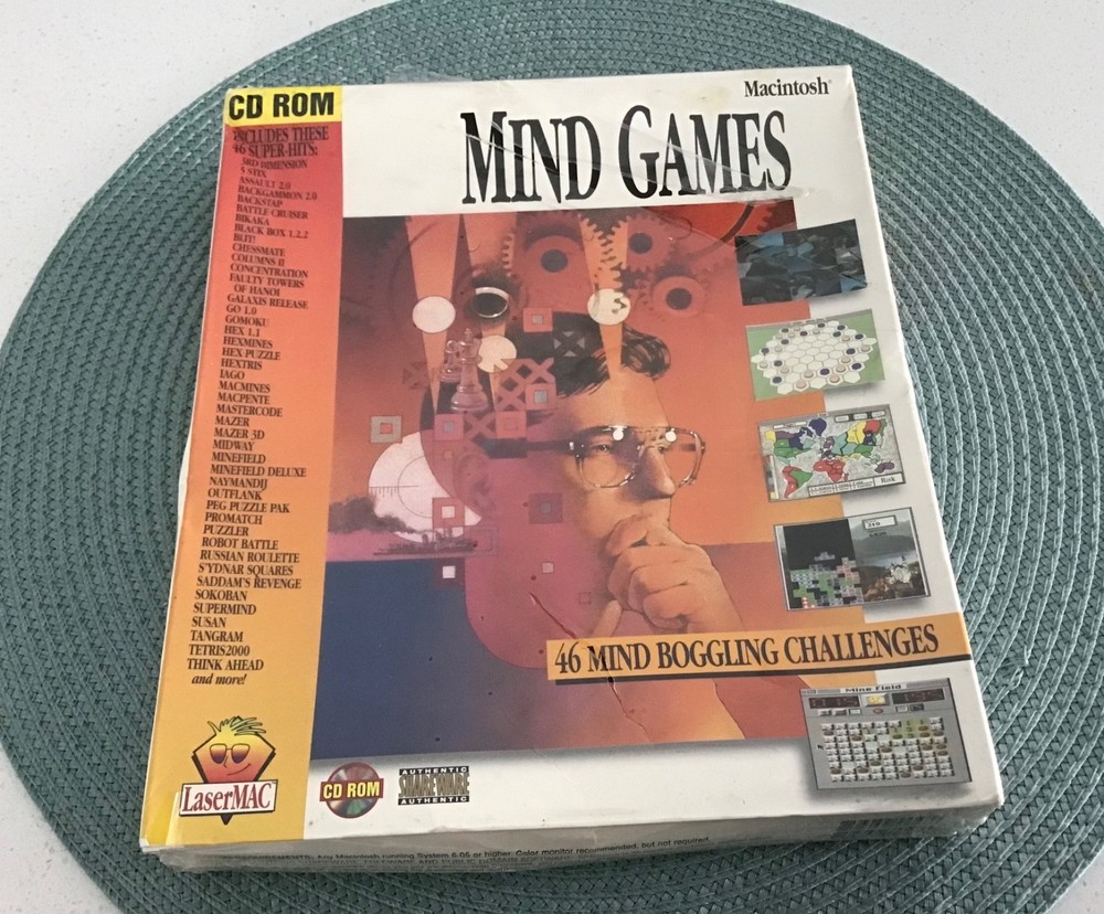 NEW - MAC MIND GAMES CD ROM 46 MIND BOGGLING CHALLENGES - LASERMAC USA