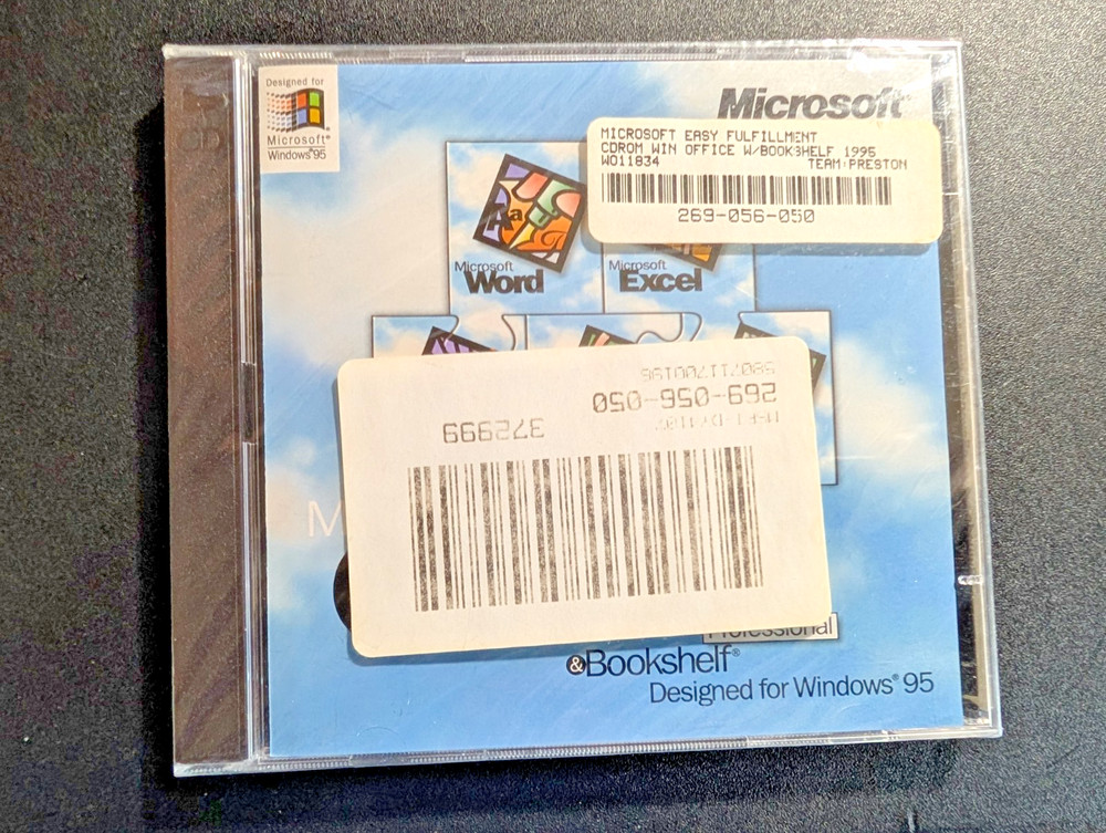 MS Office Professional & Bookshelf Windows 95 SEALED -2CD set