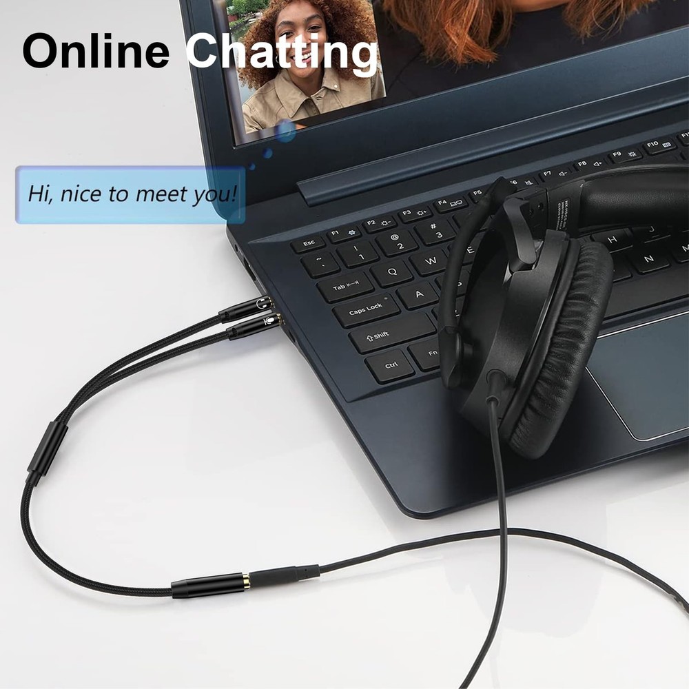 PC Headset Splitter Cable 3.5mm Mic AUX Audio Computer Headphone Black