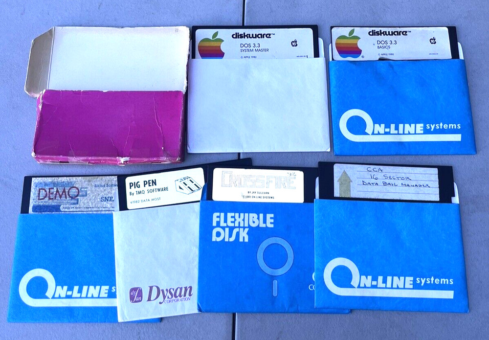 Apple DOS 3.3 Diskware Computer Disk Lot w/ Sneakers Crossfire & Pig Pen Game