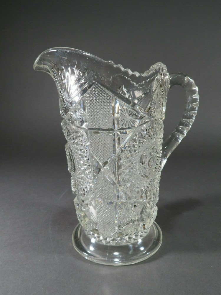 Heavy Pressed Glass Crystal Handled Pitcher