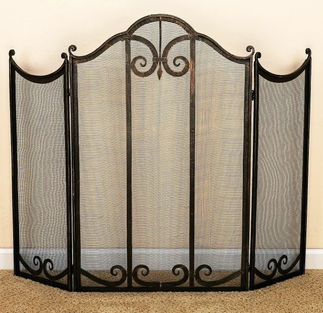 Light Burnished Gold Scroll Fireplace Screen-47''W X 37''H