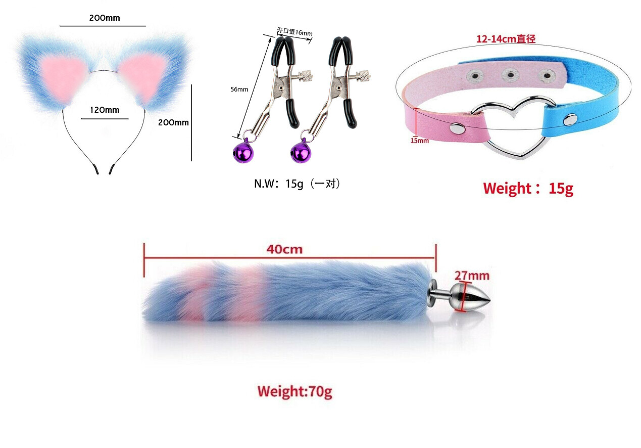 4pc Set Foxtail Buttplug Wolftail Furry Cat Ear Collar Anal Plug Cosplay Sex Toy