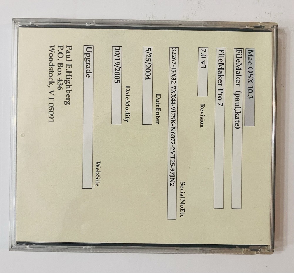 Vintage FileMaker Pro 7 Upgrade 2004 Mac/Win CD Complete w/ Docs