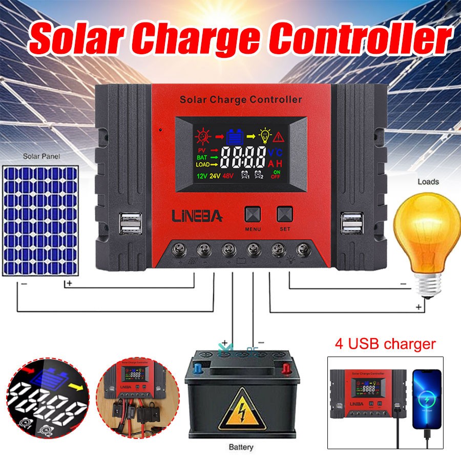 Upgrade 5200W 100A 12V/24V/36V/48V Solar Charge Controller PV Charger Controller