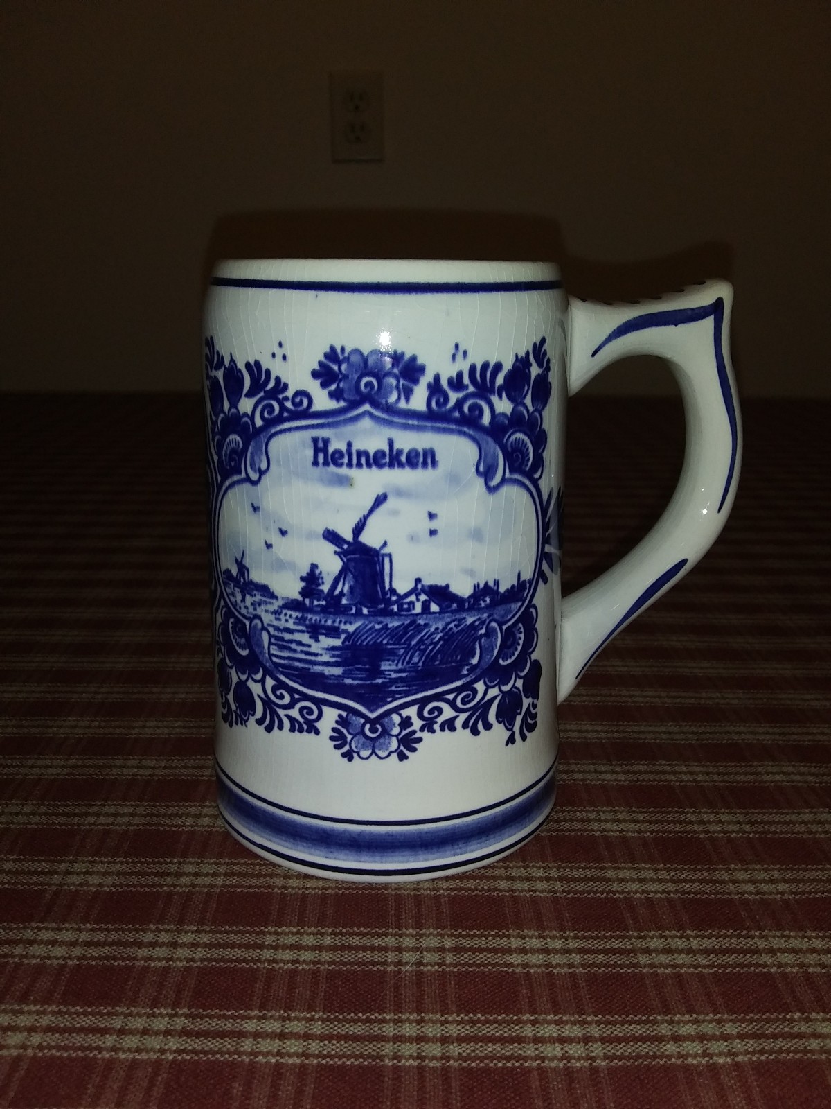 Vintage Heineken Blue Delfts Hand Painted Beer Stein Mug Holland Windmill Boat