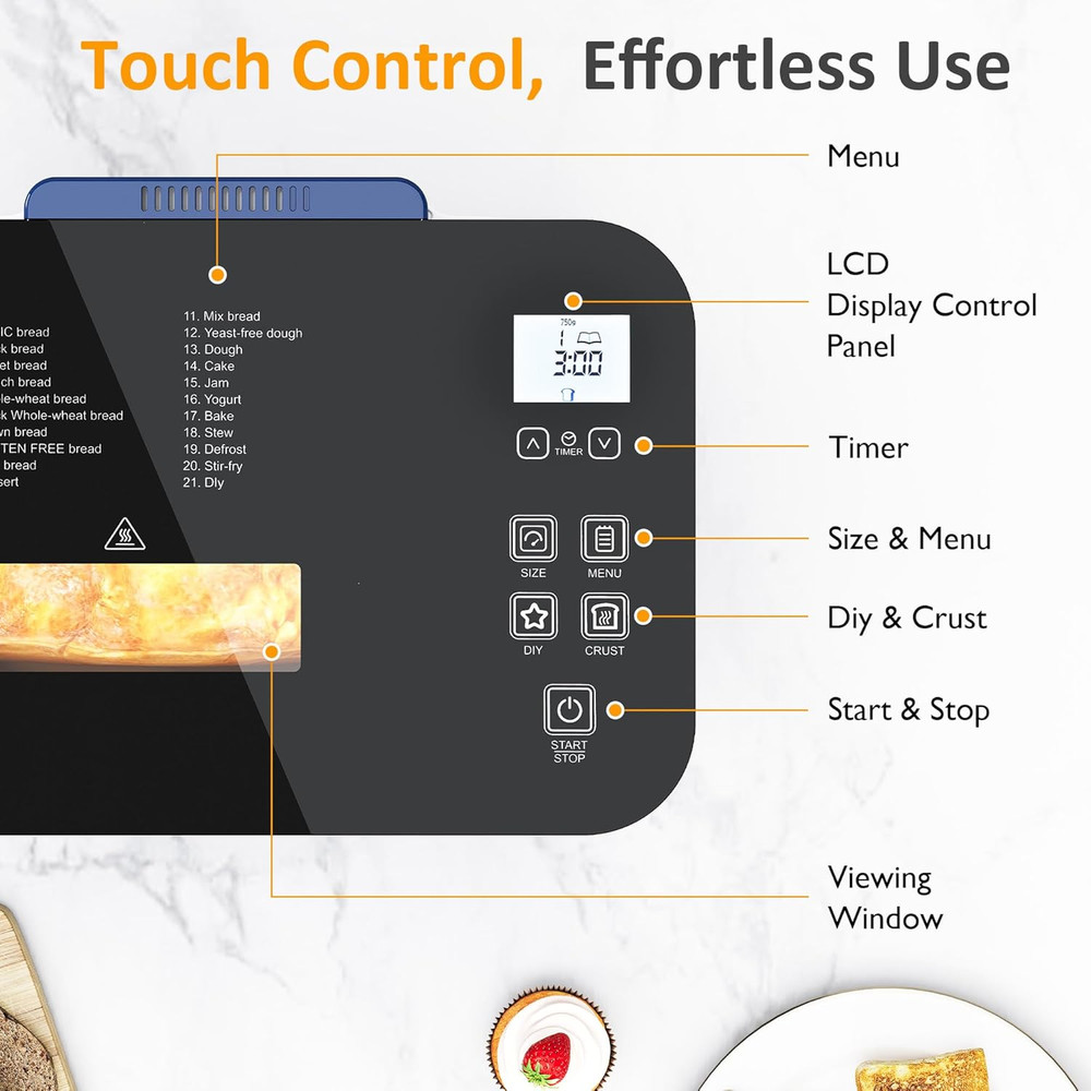 21-in-1 Programmable Bread Maker with Nonstick Pan & Digital Touch Control