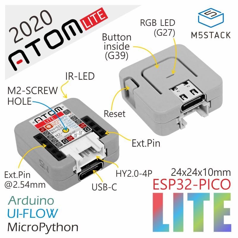 Official ATOM Lite Compact ESP32 IoT Development Kit Grey