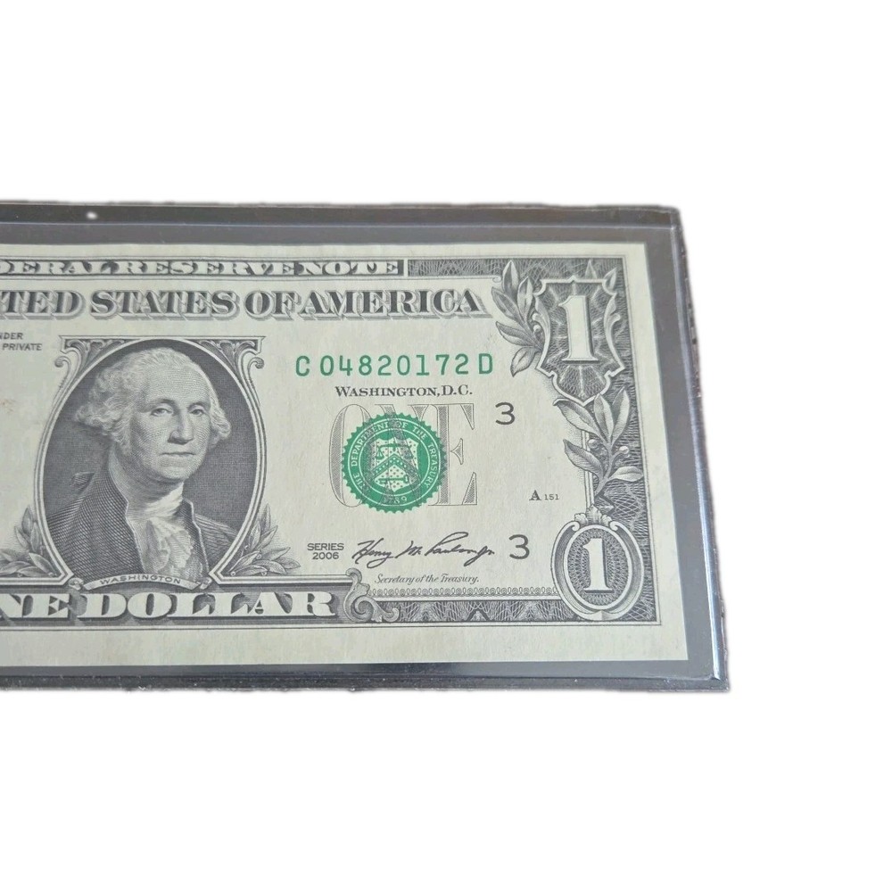 2006 U.S. One Dollar Error Note Crisp Uncirculated Pristine Front-Low Ink Back