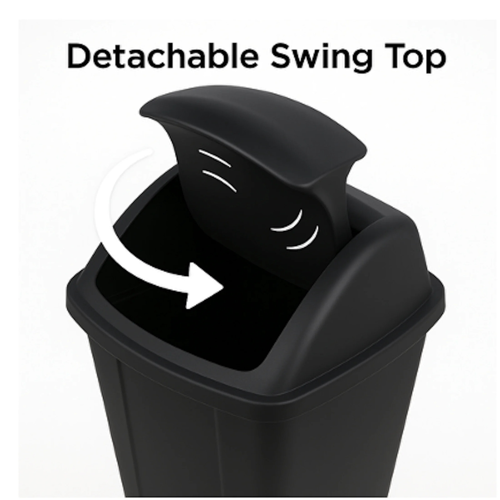 Kitchen Trash Can, 13 Gallon Plastic Garbage Bin with Swing Top Lid, Black