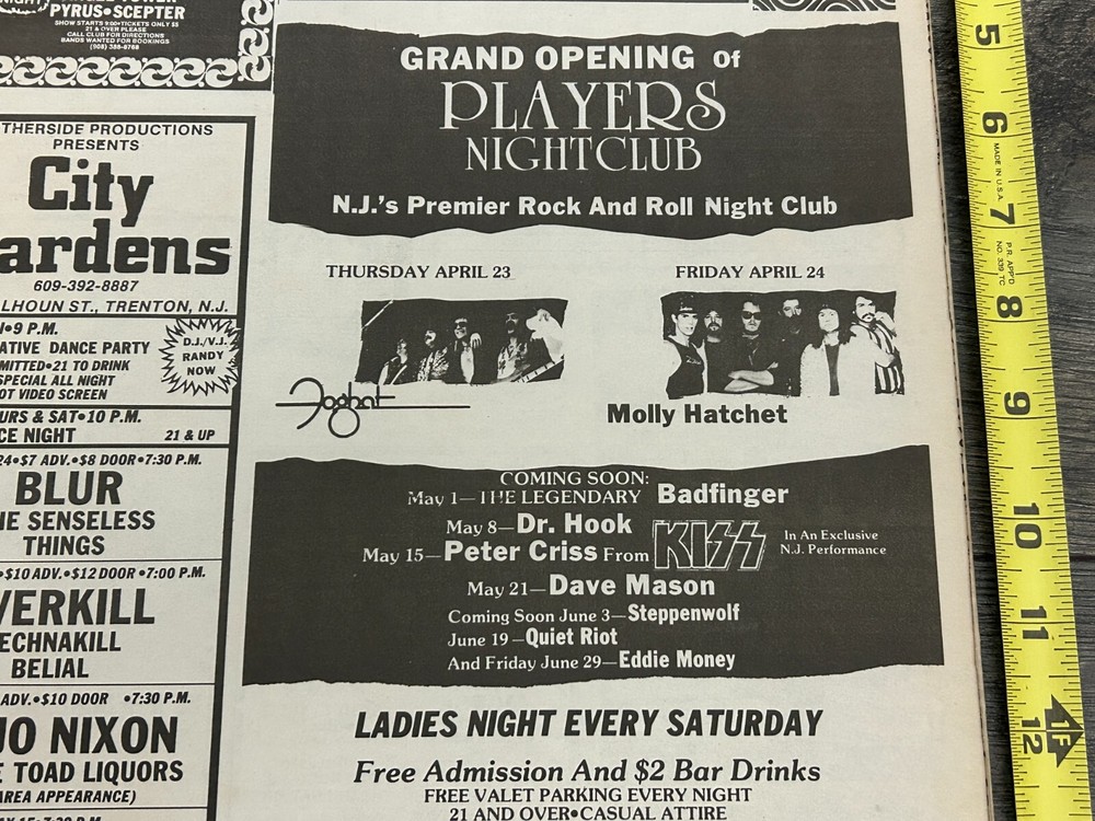 KISS Concert Ad Advert PETER CRISS Tour 1992 Players Nightclub NJ Vintage Kiss B