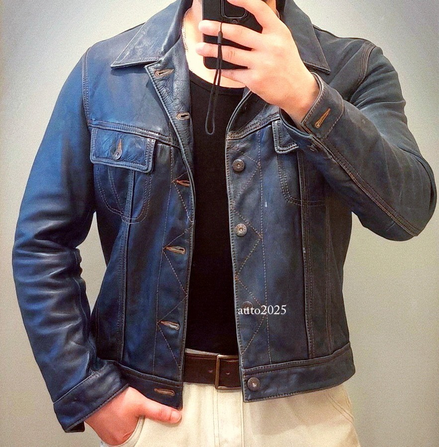 Mens Distressed Stonewashed Leather Jacket Retro Rider Style Teacore Cowhide