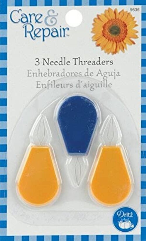 9636D Plastic Needle Threaders, 3-Pack, Blue/Yellow