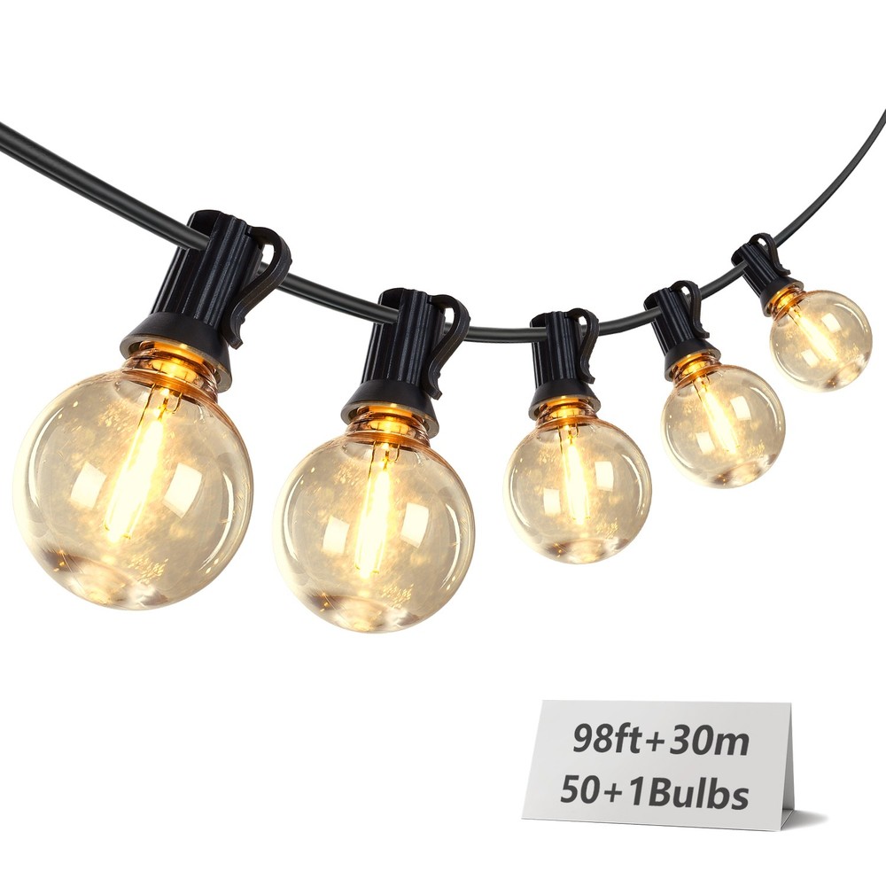 50 LED String Lights, 98FT Waterproof, Warm White, Plug-In for Patio & Deck