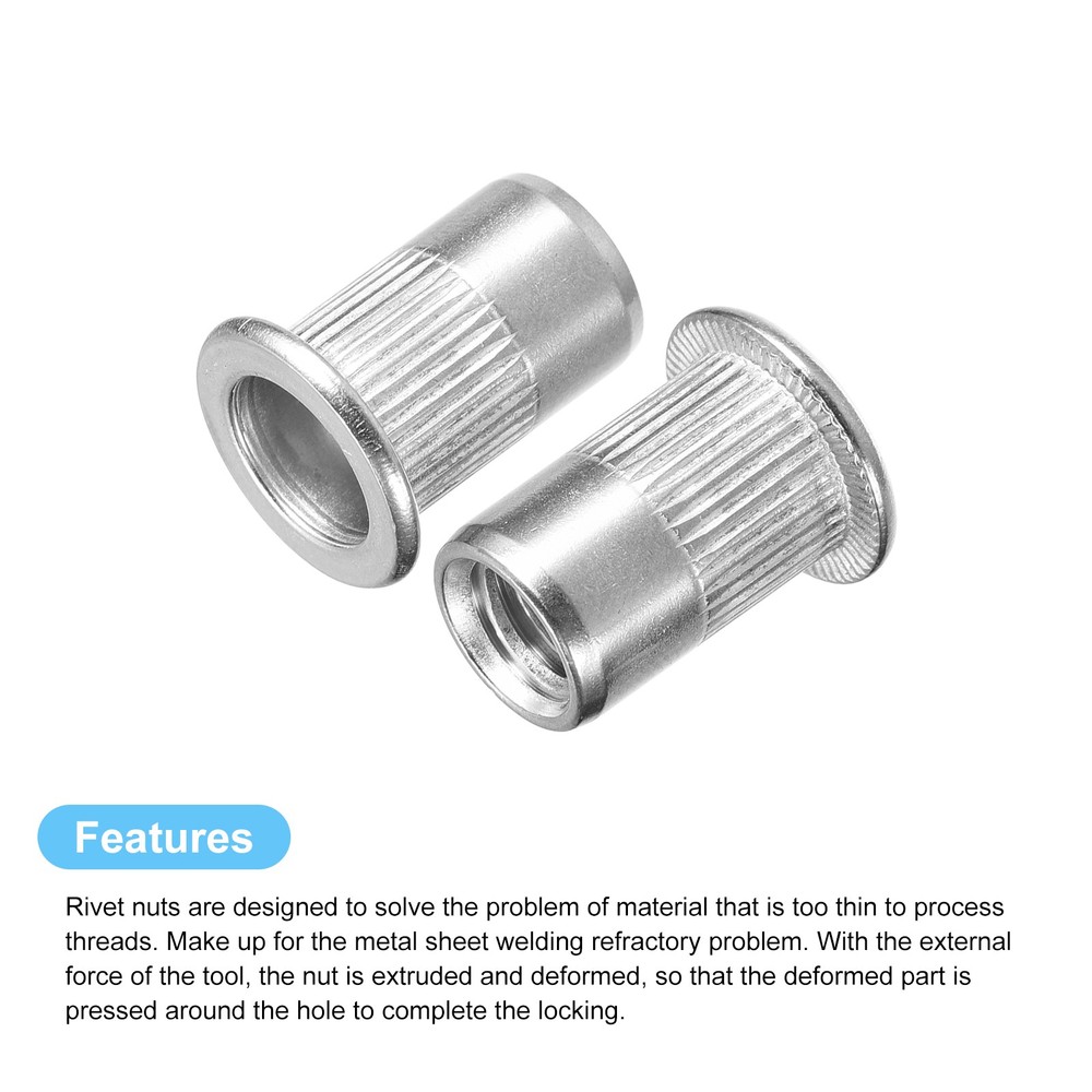 5/16-18 Rivet Nuts, 20pcs 304 Stainless Steel Flat Head Threaded Insert Nuts