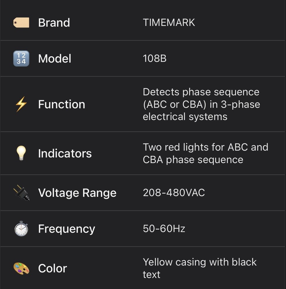 TimeMark Model 108B Phase Sequence Detector Tested Works