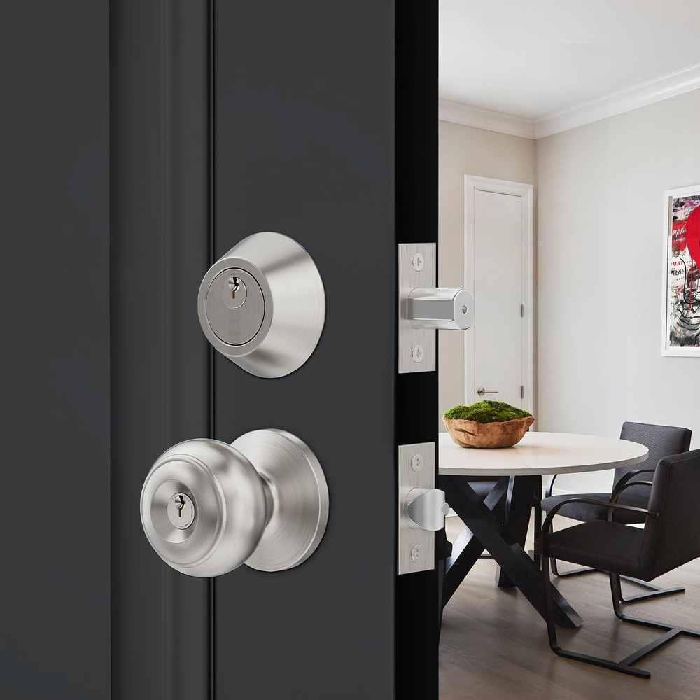 2 Set All Keyed Same Entry Door Knobs and Single 2 Pack, Satin Nickel