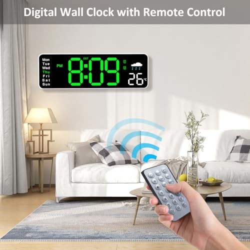 Digital Wall Clock, 12" Digital Clock with Temperature, Humidity,