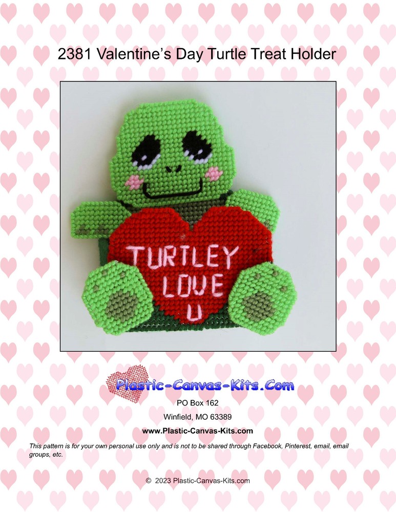 Valentine's Day Turtle Treat Holder- Plastic Canvas Pattern or Kit