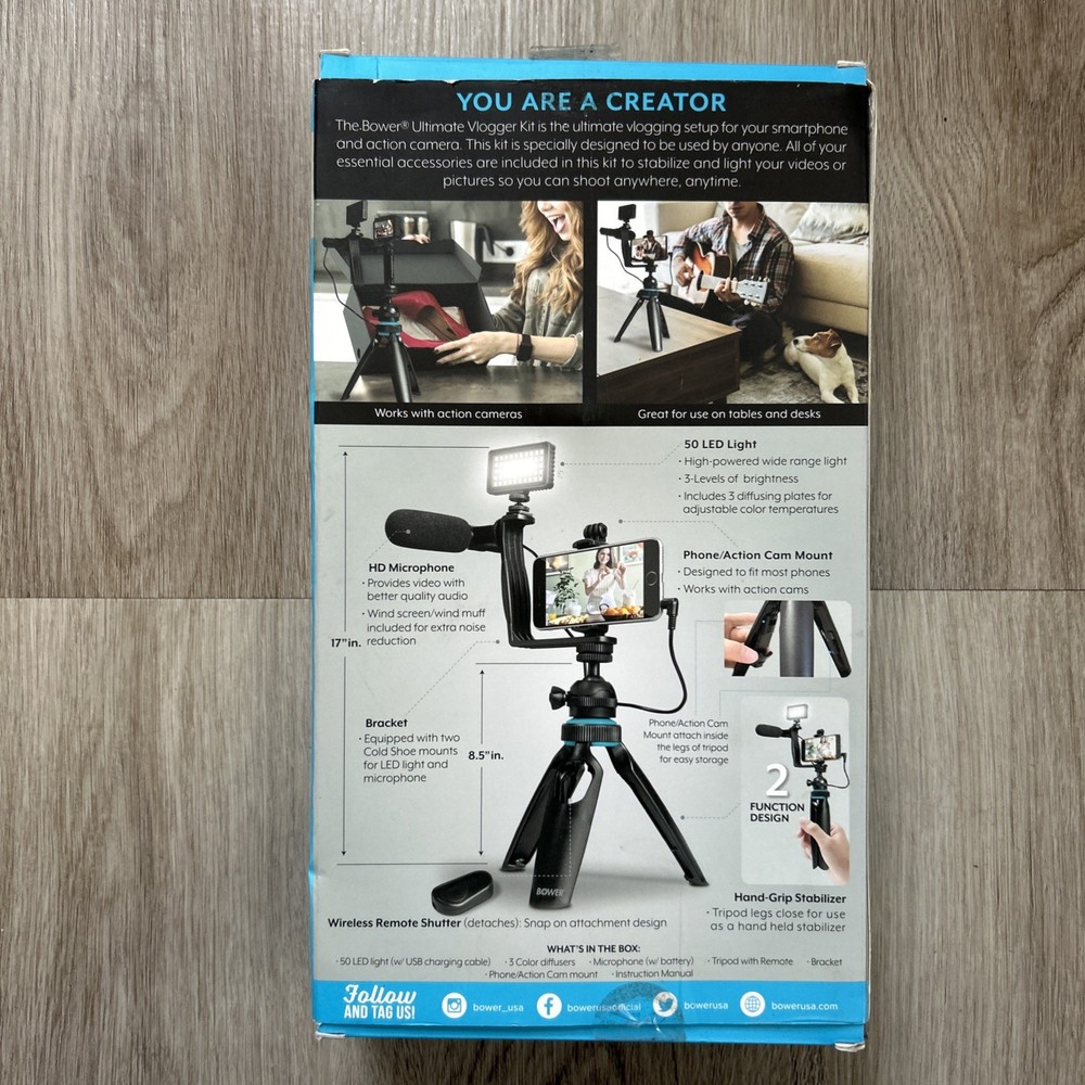 Bower Ultimate Vlogger Kit Smartphone Self Record Tripod Vlogging Setup New