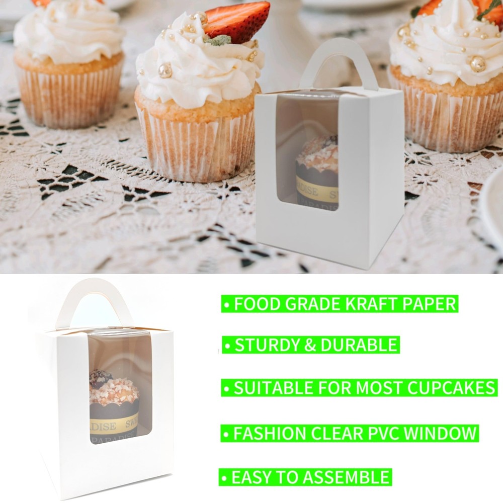 Individual Cupcake Boxes Bulk, 50 Pack Premium Single Cupcake Boxes with Clea...