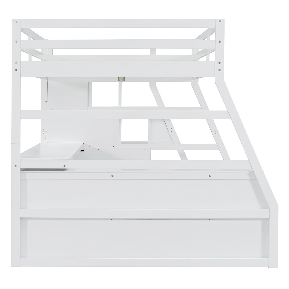 Full Loft Bed w/ Desk & Storage - White - Sturdy Pine Frame