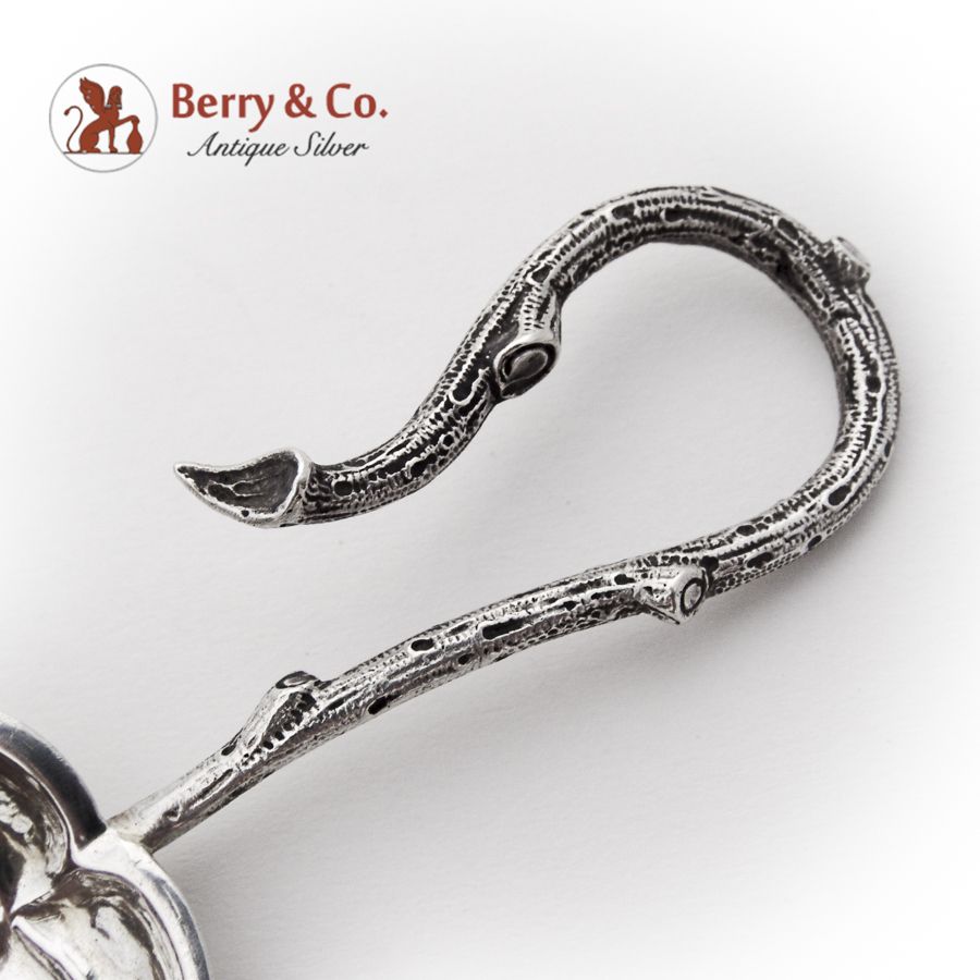 Figural Leaf Tea Caddy Spoon German 800 Standard Silver 1890