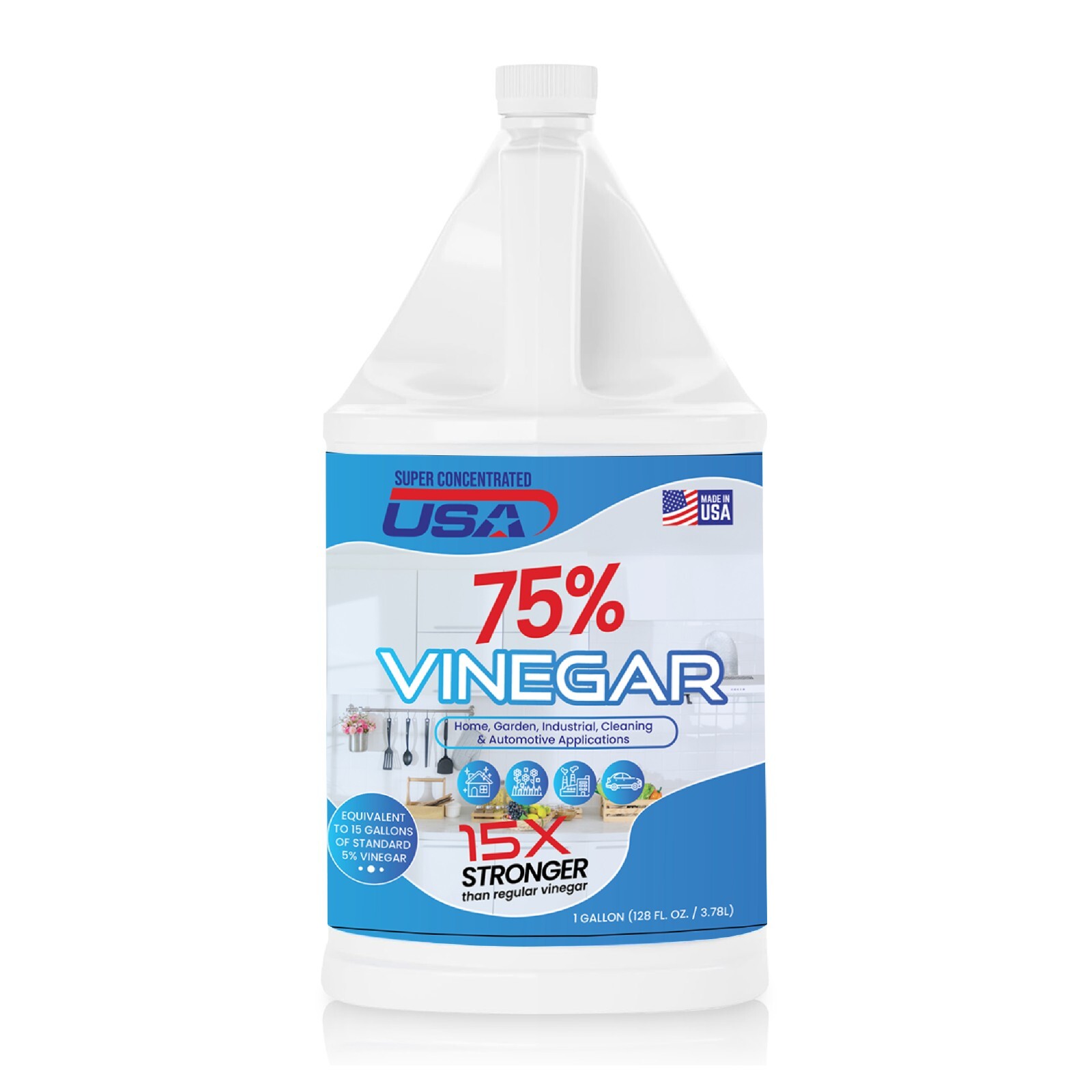 Super Concentrated USA 75% Pure Vinegar - Dilutes to 15 Gallons - 15x Power