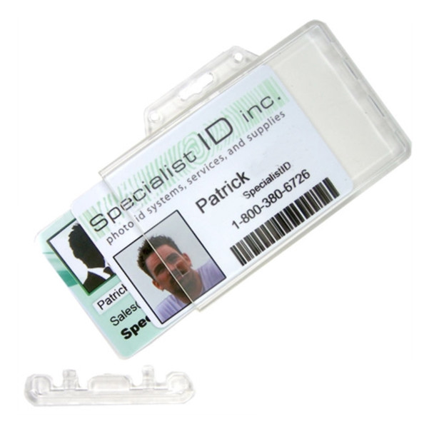 50 Clear Horizontal Permanent Locking ID Card Badge Holders Hard Rigid Plastic