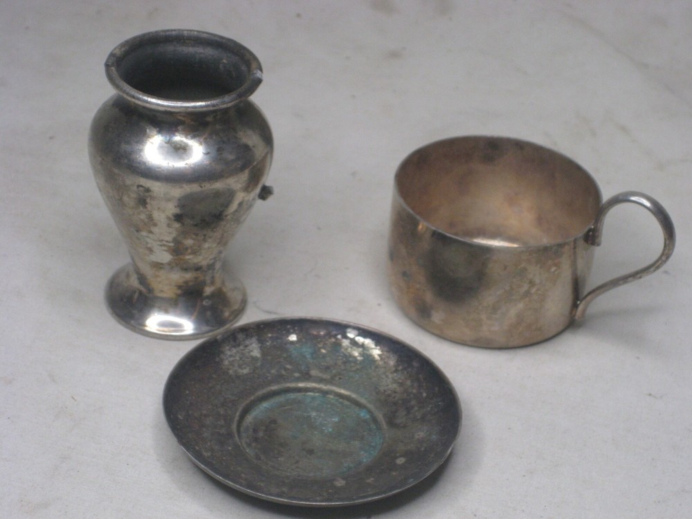 3 * as-is small silver-plated items *damaged mini vase dish handled 90 Brazil