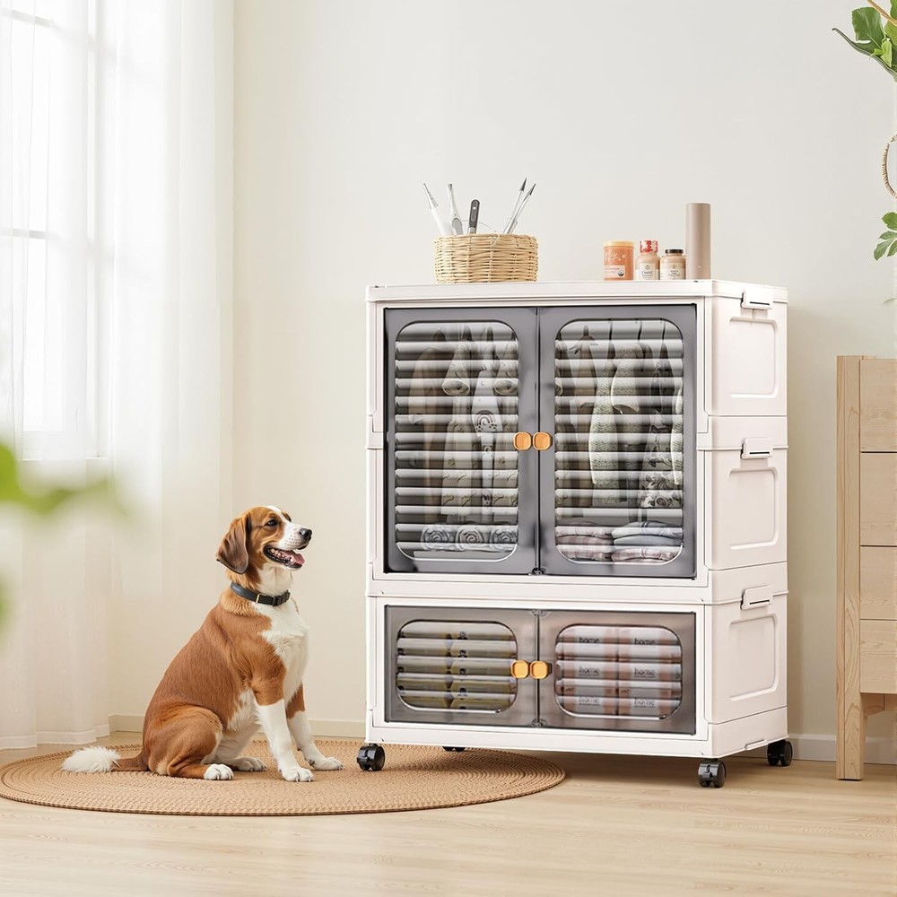 151QT Stackable Storage Bin with Wheels & Hanging Rod Large Organizer with Doors