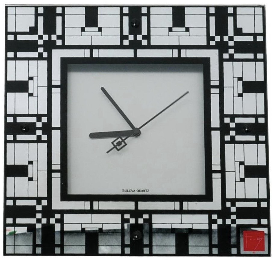 Frank Lloyd Wright Bulova Modern Abstract Wall Clock Signed Bottom Right WORKS!