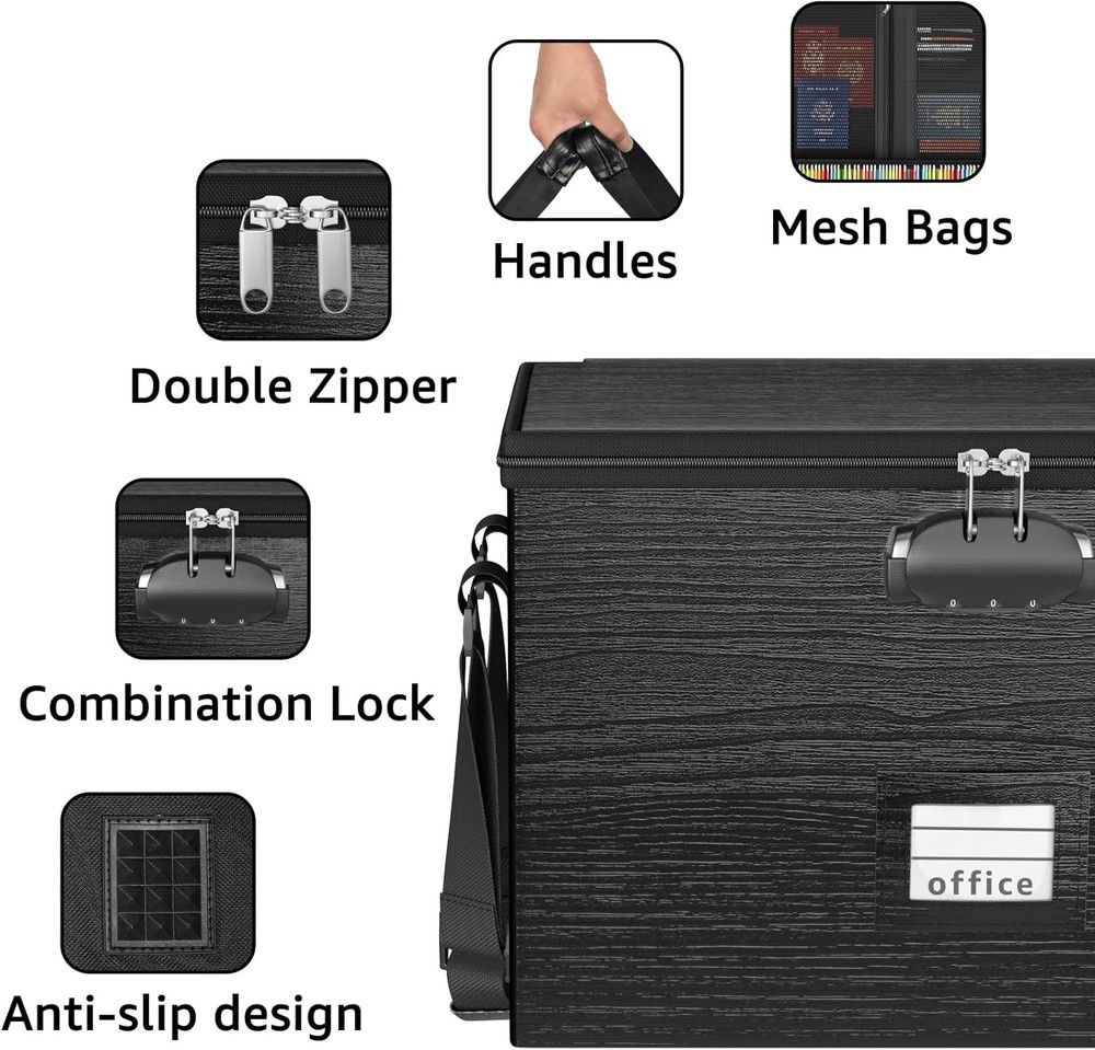 Fireproof Document Box File Organizer Portable Locking Filing Storage Box W/