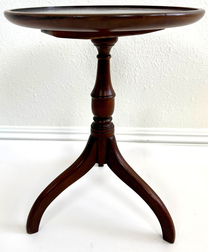 1940s Solid Mahogany Raised Edge Round Tripod Wine / Side Table