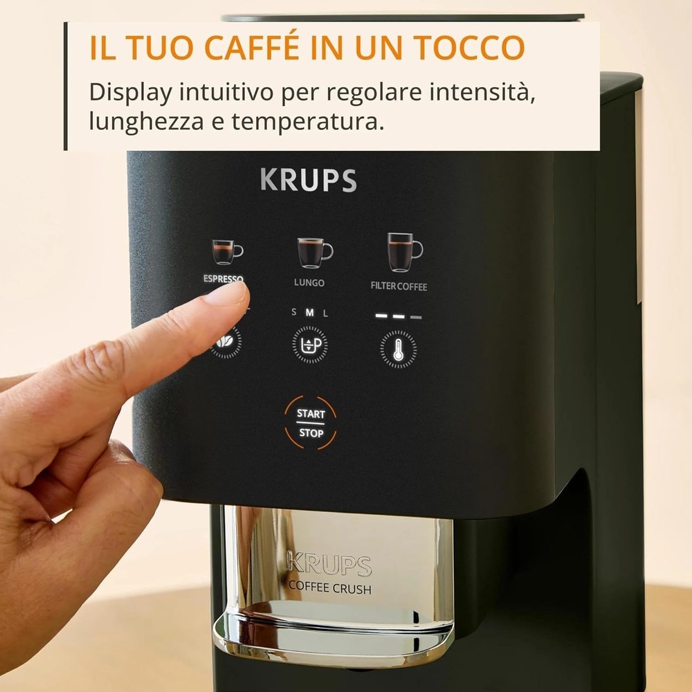 KRUPS Coffee Crush Extra, Automatic Coffee Machine, Compact Design SA4028E0