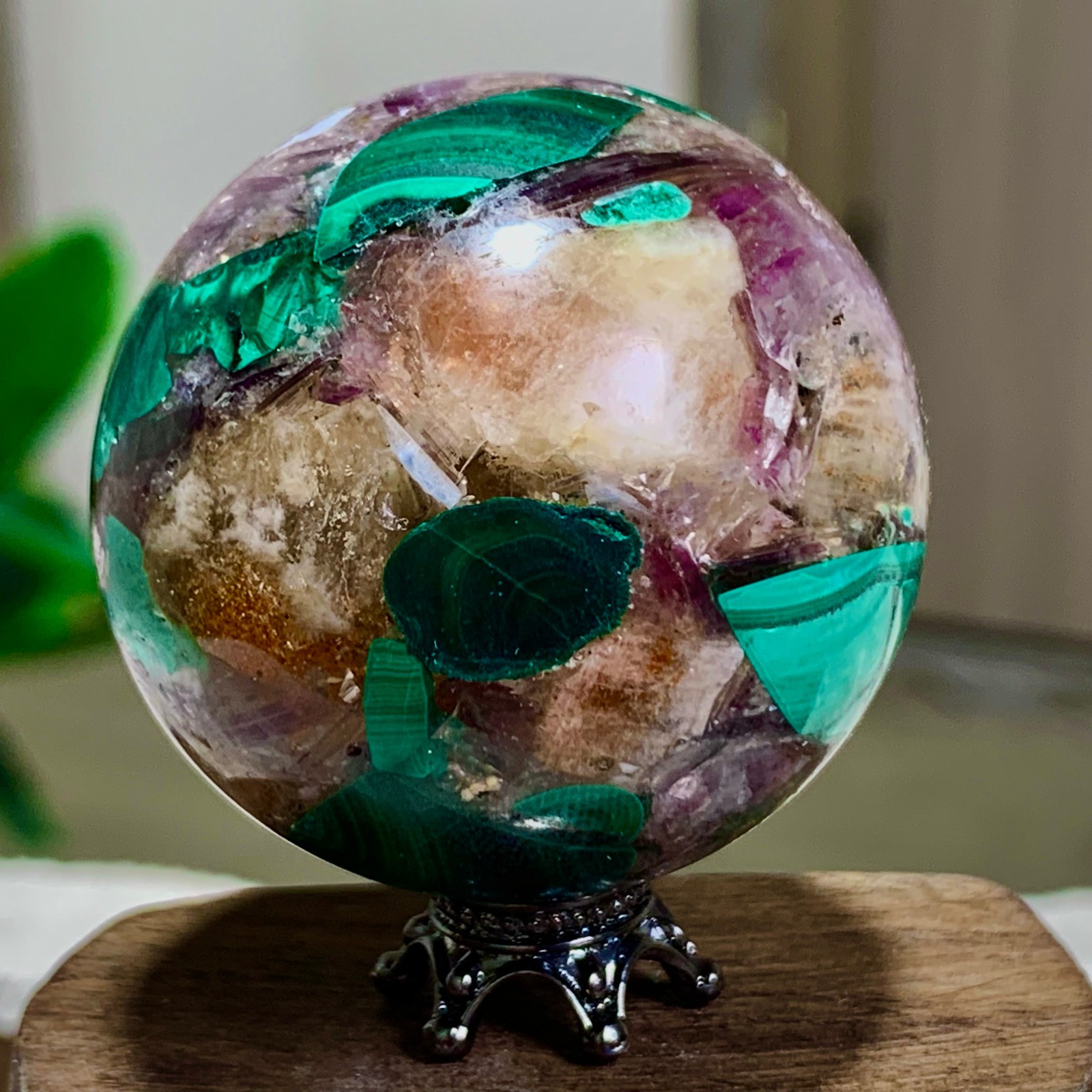 95G Newly discovered rare malachite purple mica symbiotic sphere restoration