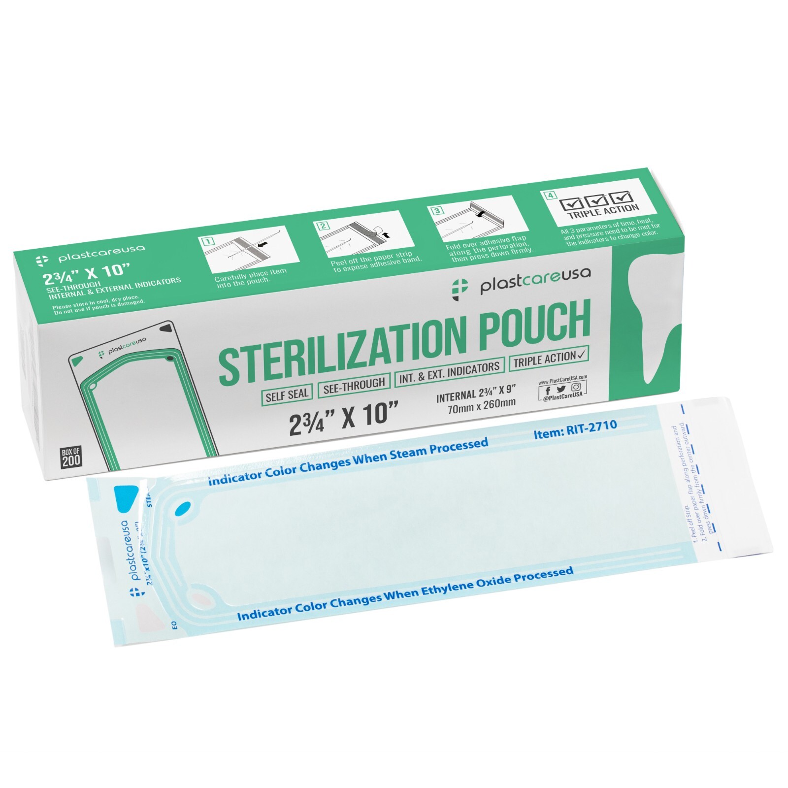 2.75" x 10" Self-Sealing Sterilization Pouches for Autoclave (1 Box of 200)