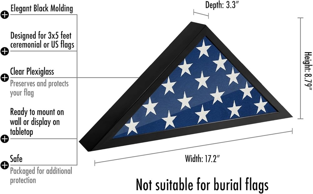 Triangular Flag Frame for 3x5' Ceremonial Flags - Perfect Gift for Veterans