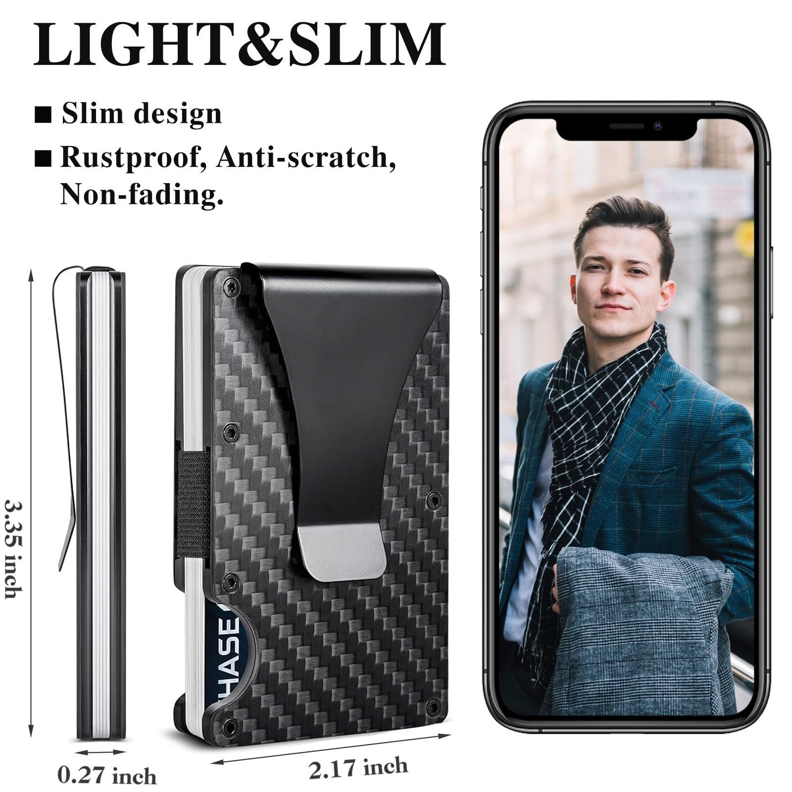 Men's RFID Blocking Slim Wallet Carbon Fiber Money Clip Holder