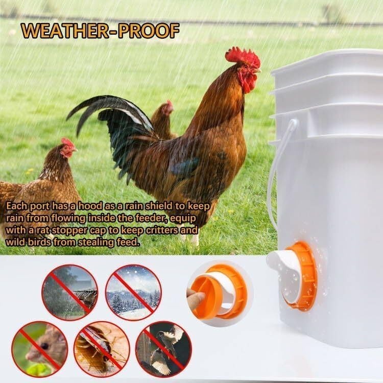 Effortless Feeding: 8 Pack Automatic Chicken Feeder Ports with Drill Bit & Lids